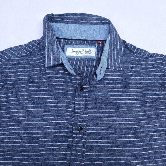 Sovereign Code Flannel Casual Button Up Shirt Mens Size Large L Blue Striped - Picture 1 of 10
